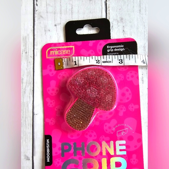 NEW Rhinestone Bling Crystals Pink & Gold Mushroom Popsocket Phone Grip - Picture 7 of 7